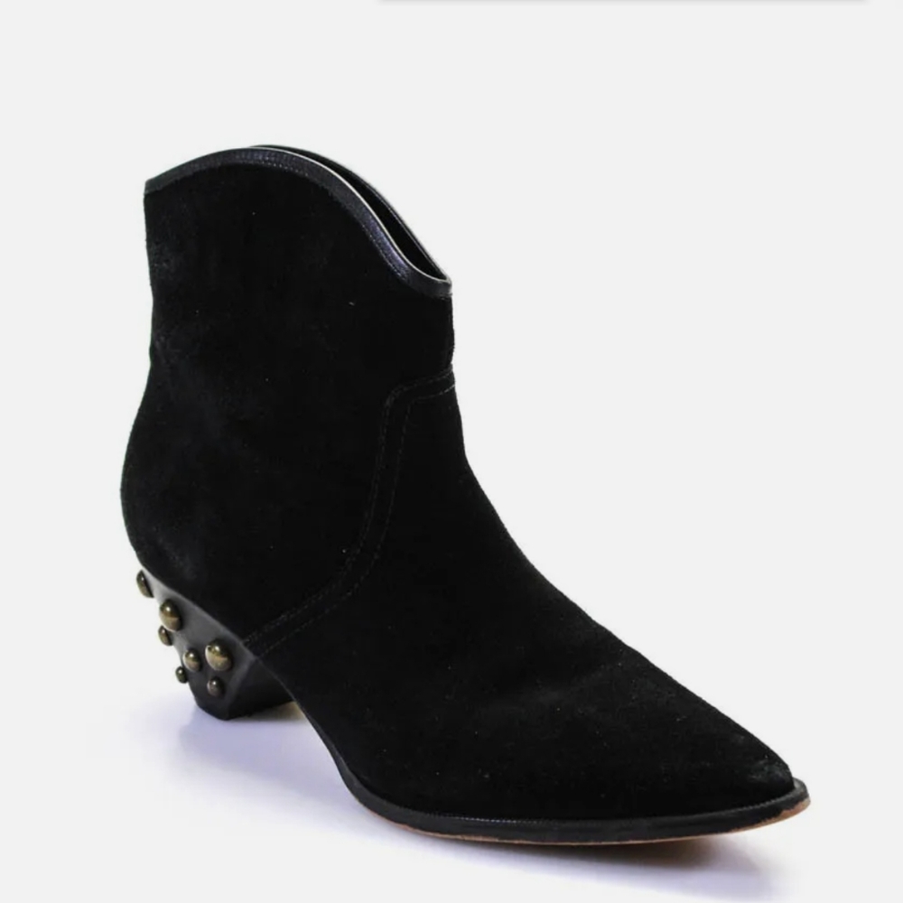 Marc Fisher Womens Suede Pointed Toe Heel Studded Slip On Boots Black Size 9.5